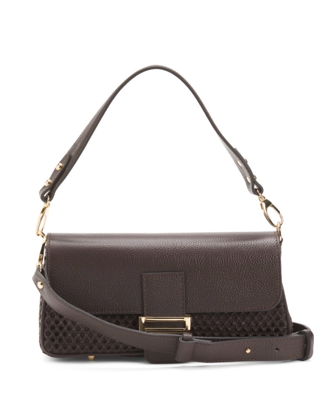 Divina Firenze Dark Brown Leather Shoulder Bag with Gold Hardware